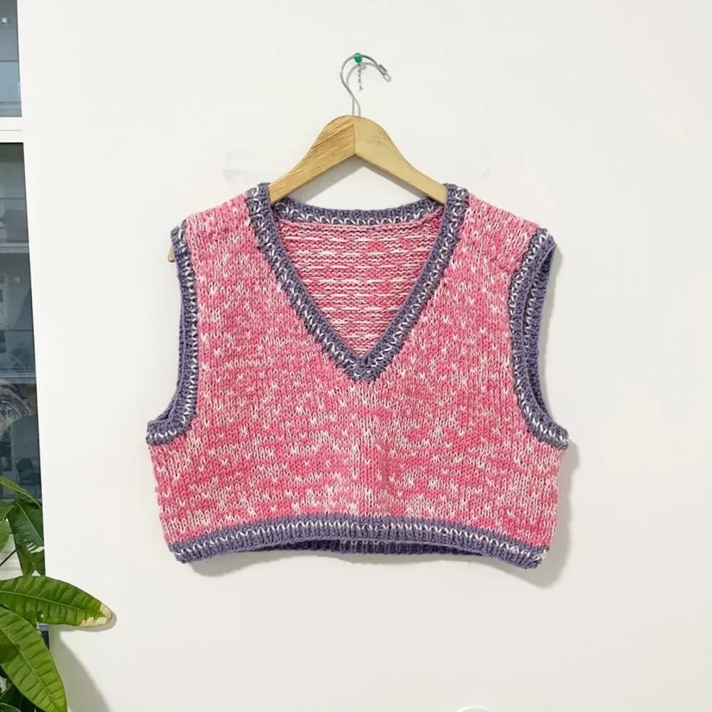 Women's Handmade Pink & Purple Cropped Sweater Vest